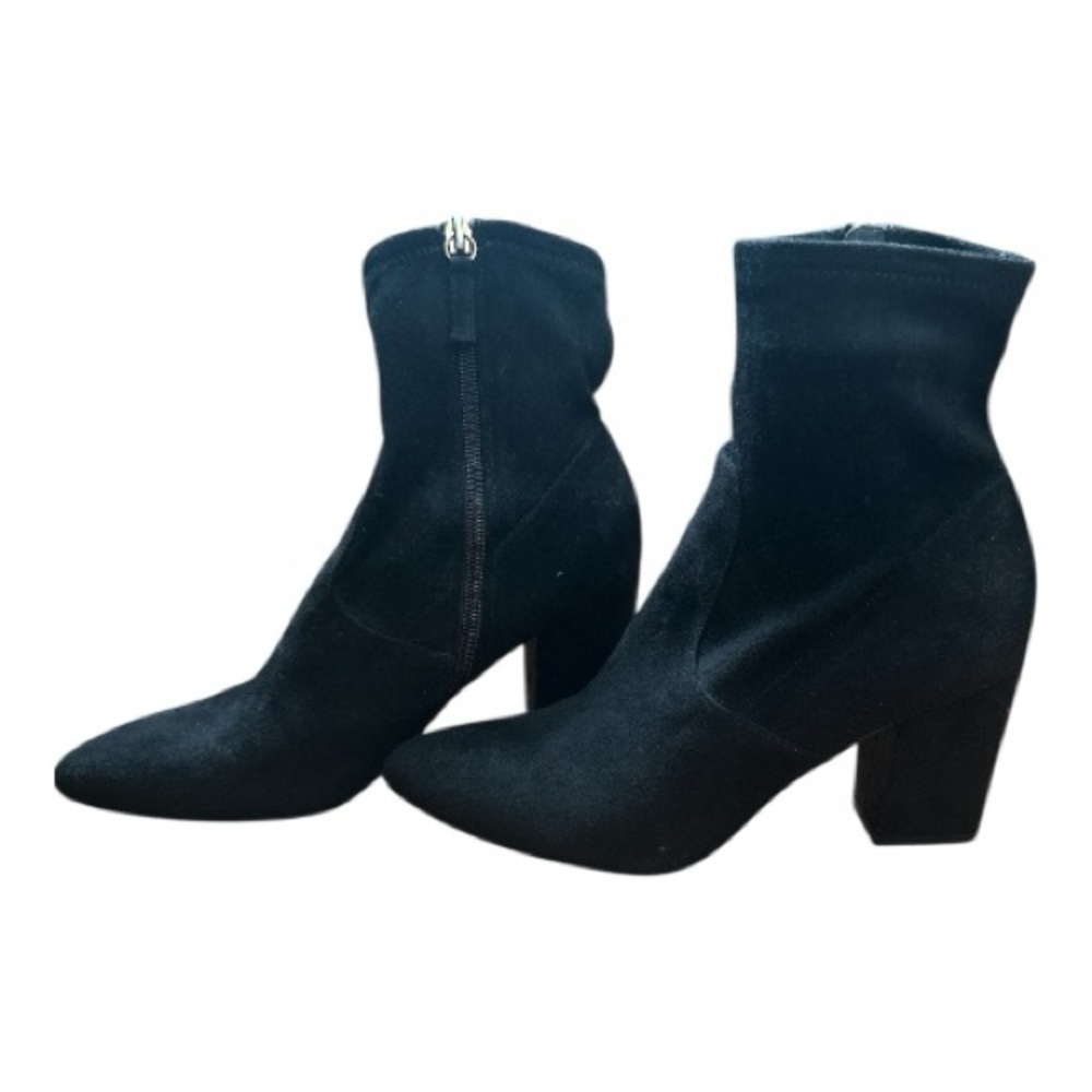 Steve Madden Black Faux Suede Sock Booties Block Heel Size 8.5